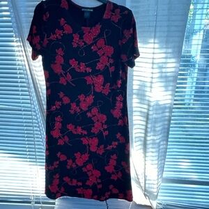 Social Circles Black Dress with Red Floral Accents